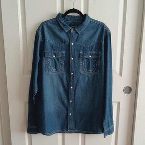 True Religion Men's Western Denim Pearl Snap Shirt